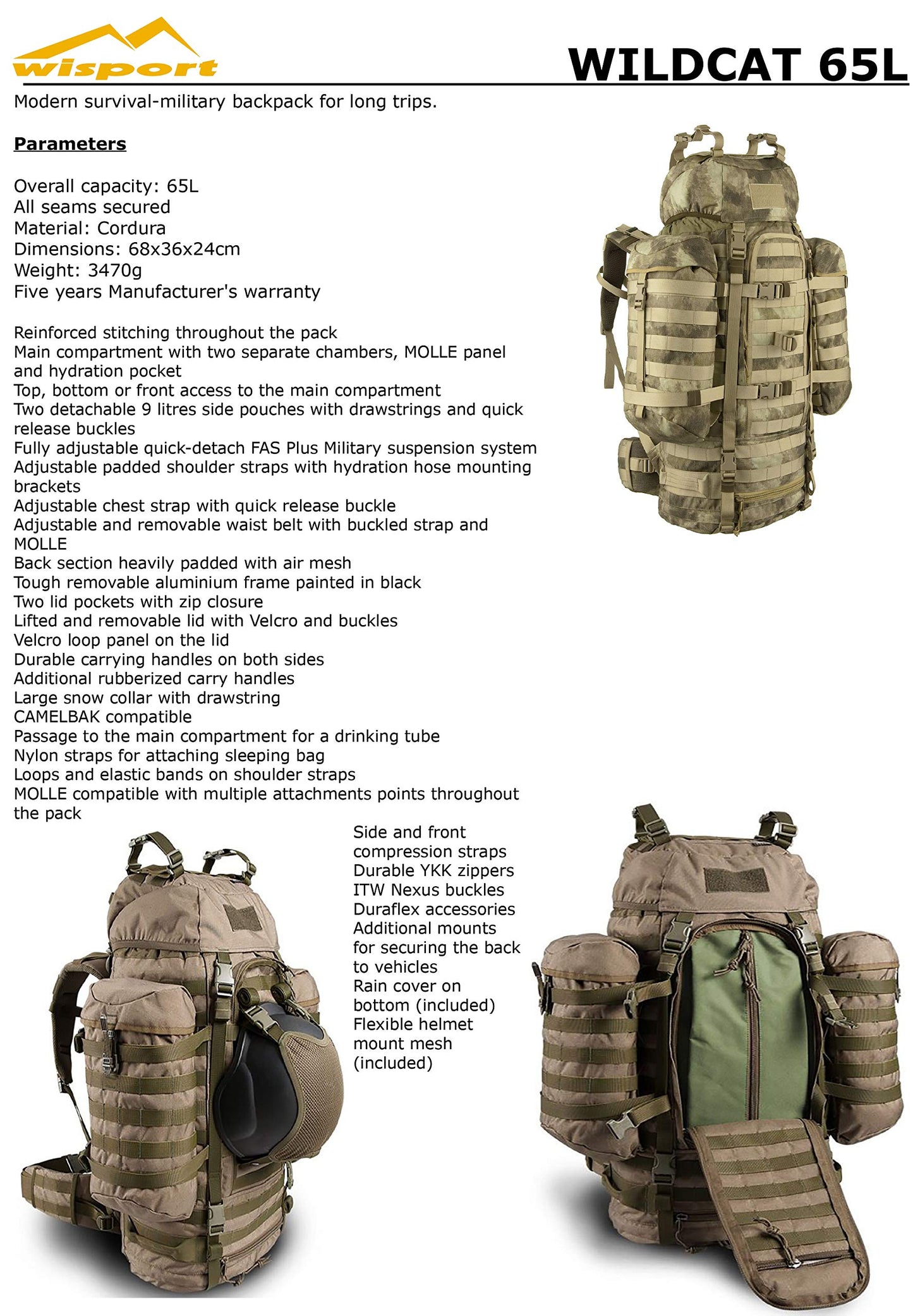 Wisport 65L Military Tactical Backpack – Maximum Resistance and Versatility