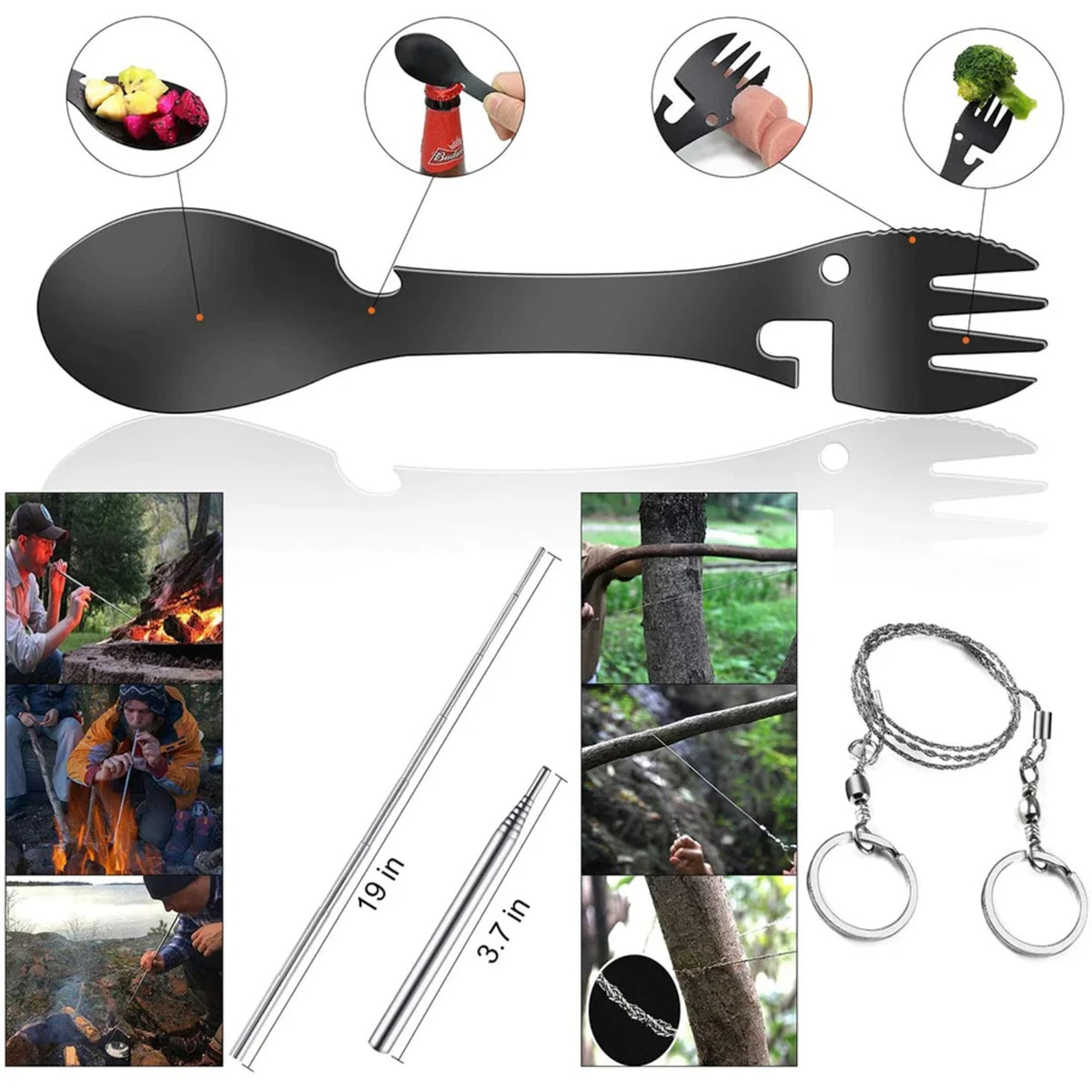 Kit di Sopravvivenza Base - 15 in 1 – Attrezzatura Tattica Multifunzione per Campeggio